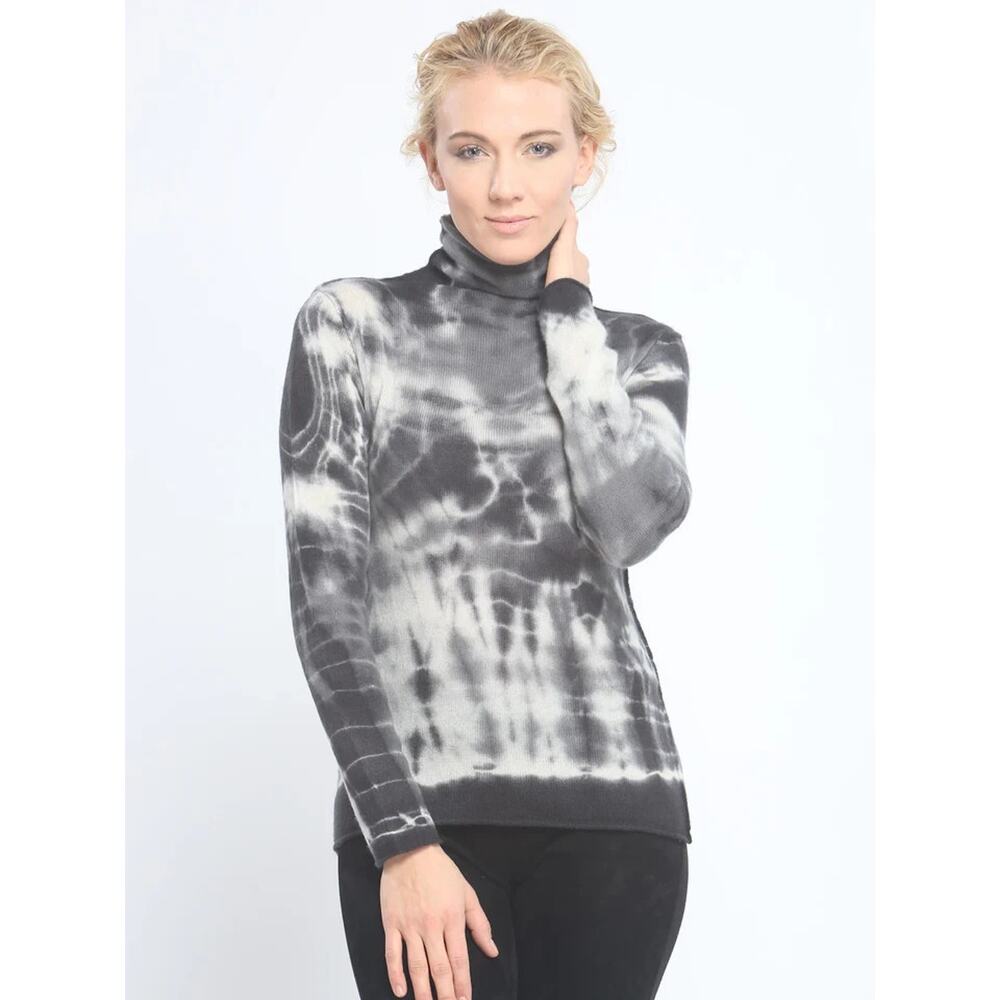 Zoe Couture Hand Dye Turtleneck Sweater Size S Black White Tie Dye Cashmere Knit
